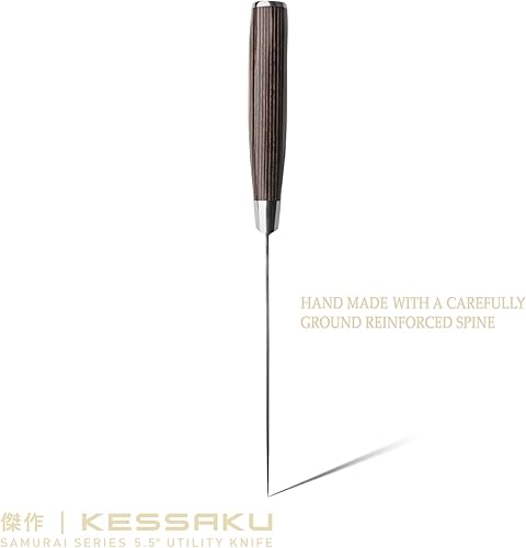 Miniatura 7 de Cuchillo utilitario  5.5 pulgadas  Serie Samurai  Cuchillo de cocina afilado  Acero inoxidable de alto carbono forjado 7Cr17MoV  Mango de madera con