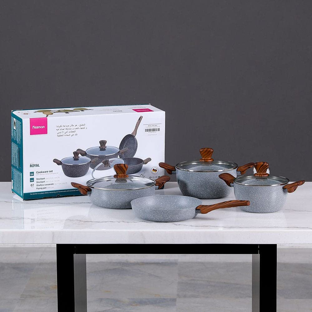 Fissman 7 Pcs Granite Cookware Set - Royal Light Grey