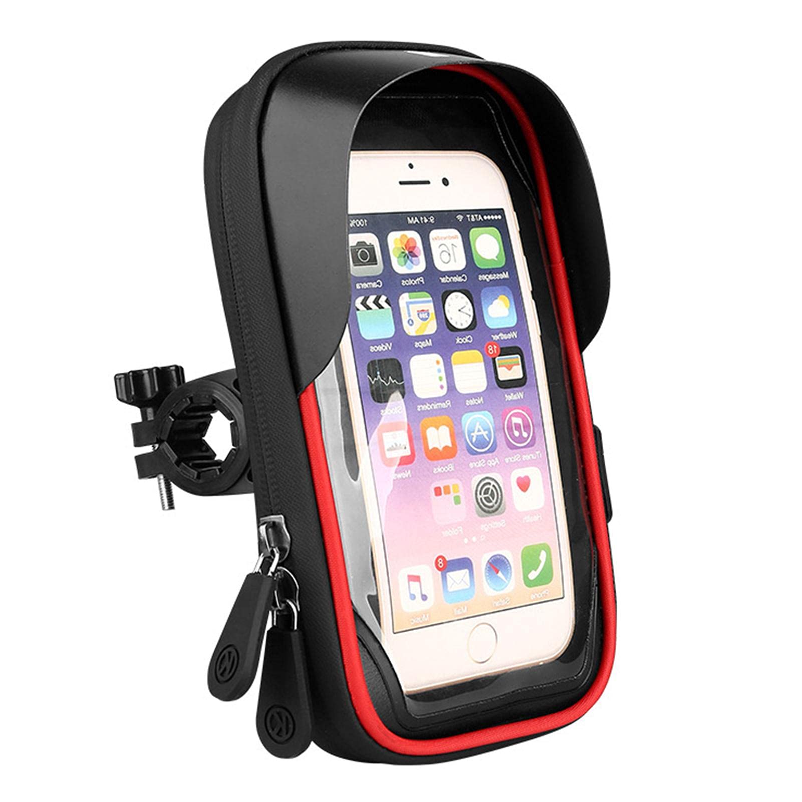 Handlebars - Red Motorcycle Phone Mount,360° Rotatable Touch Screen Phone Holder - Waterproof Motorcycle Handlebar Cell Phone Clamp, Scooter Phone Clip For Smartphones