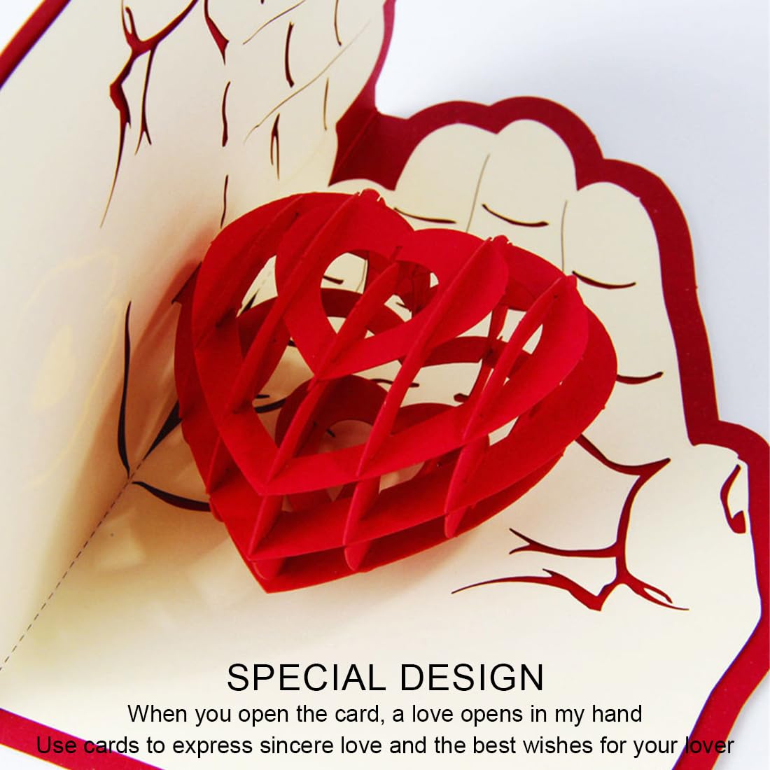 XKSOCT 1 PCS Carta Inviti Matrimonio, Biglietto di Auguri 3D Pop-up Creativo per Amanti Romantici, Regalo di Compleanno per Amica, Mamma, Moglie, Marito e Amanti, Donna sotto Le Mani Cuore