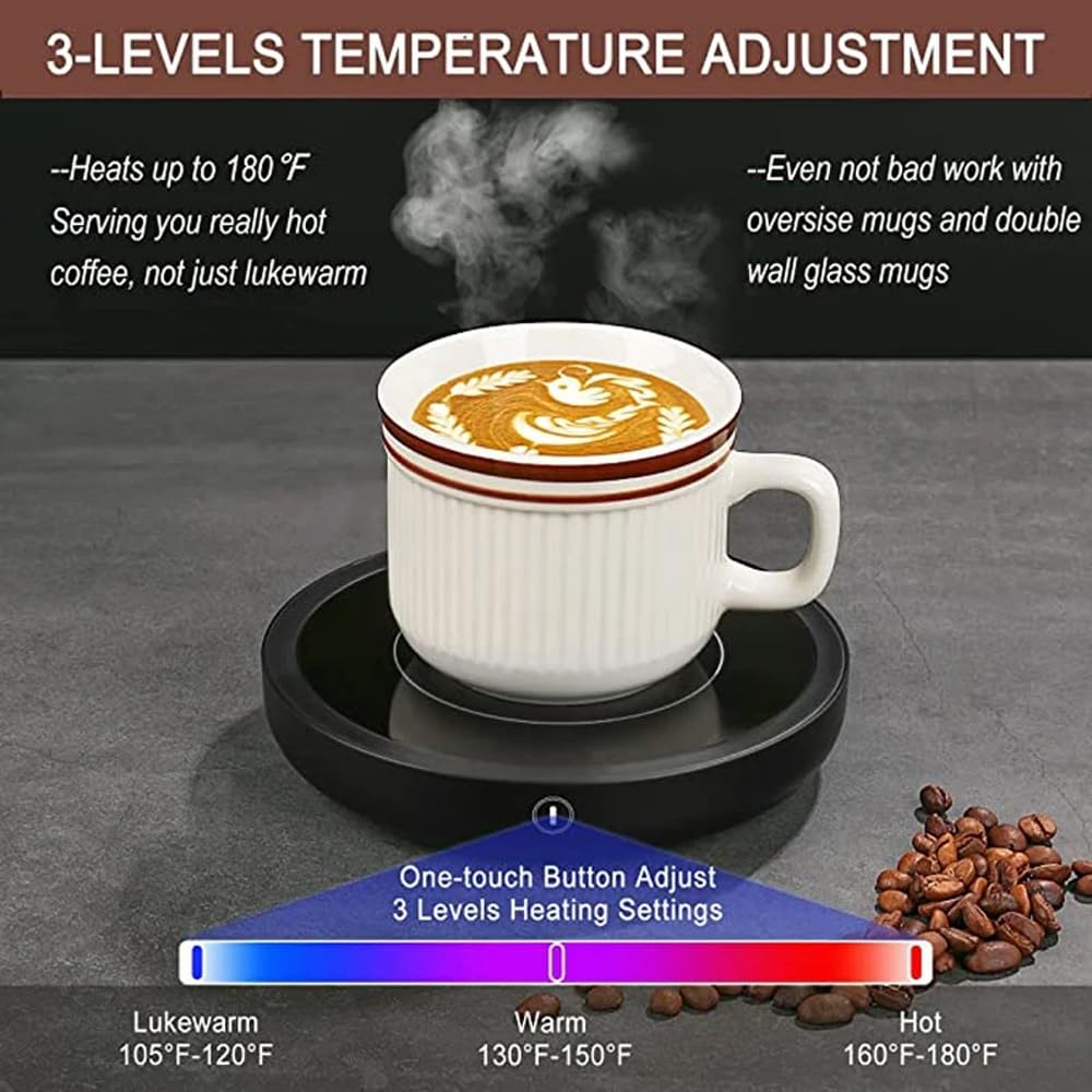 Scalda-tazze da caffè, scalda caffè e tazza per scrivania, con 3 impostazioni di temperatura e funzione di spegnimento automatico di 4 ore, per scrivania da ufficio
