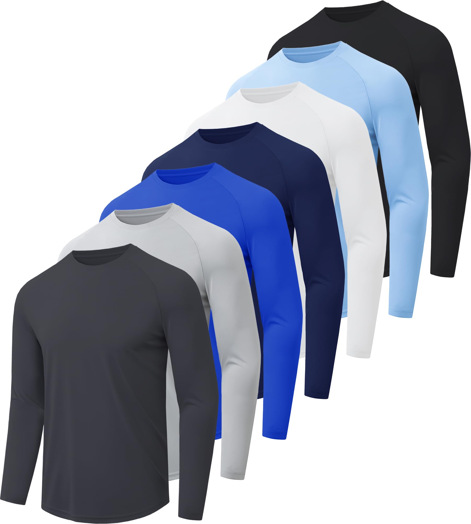CE' CERDR Camisas de Manga Larga para Hombre, Secado rápido, Absorbe la Humedad, protección Solar, Camisetas de Manga Larga para Entrenamiento y Correr, 7b - Negro/Gris Oscuro/Azul Marino/Blanco/Gris