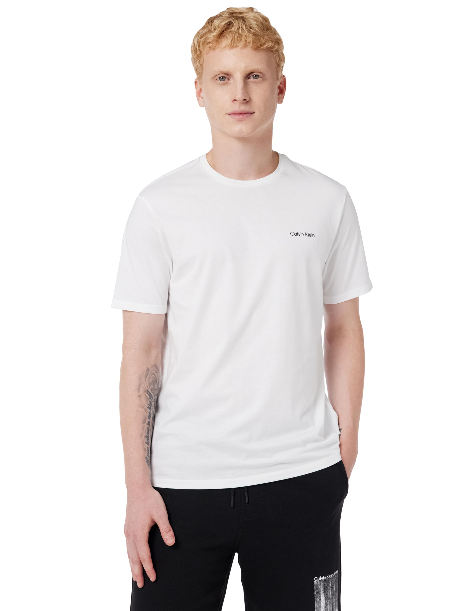 Calvin Klein Herren T-Shirt Kurzarm Micro Logo mit Rundhalsausschnitt, Weiß (Bright White), XL