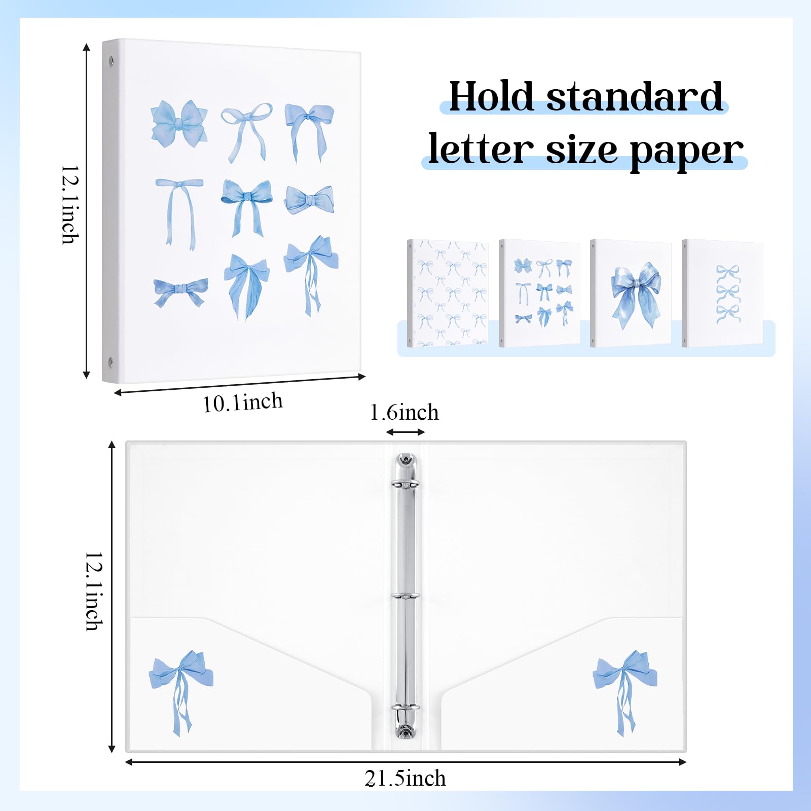ReliThick 4 raccoglitori a 3 anelli con fiocco, anello rotondo da 2,5 cm con tasche interne, raccoglitori per appunti, forniture scolastiche per scuola e ufficio, carta A4 (25 x 4 x 30 cm, blu)