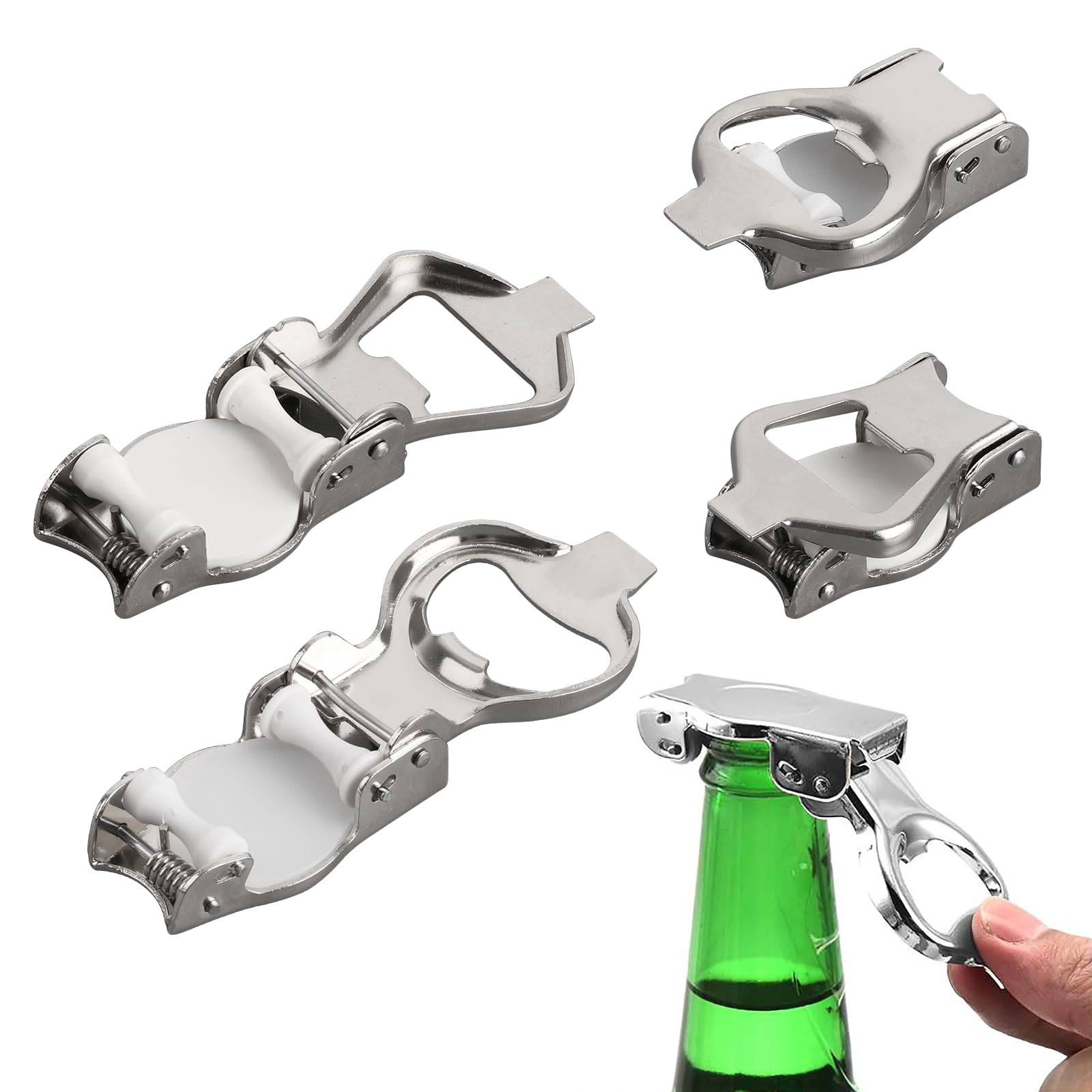 EUREKORA 4 Pieces Beer Bottle Openers Stainless Steel Foldable Bottle Opener with Bottle Stopper Reusable Multifunctional for Home, Bar, Camping, Outdoor, Party, Kitchen, Ideal for Men, Gift