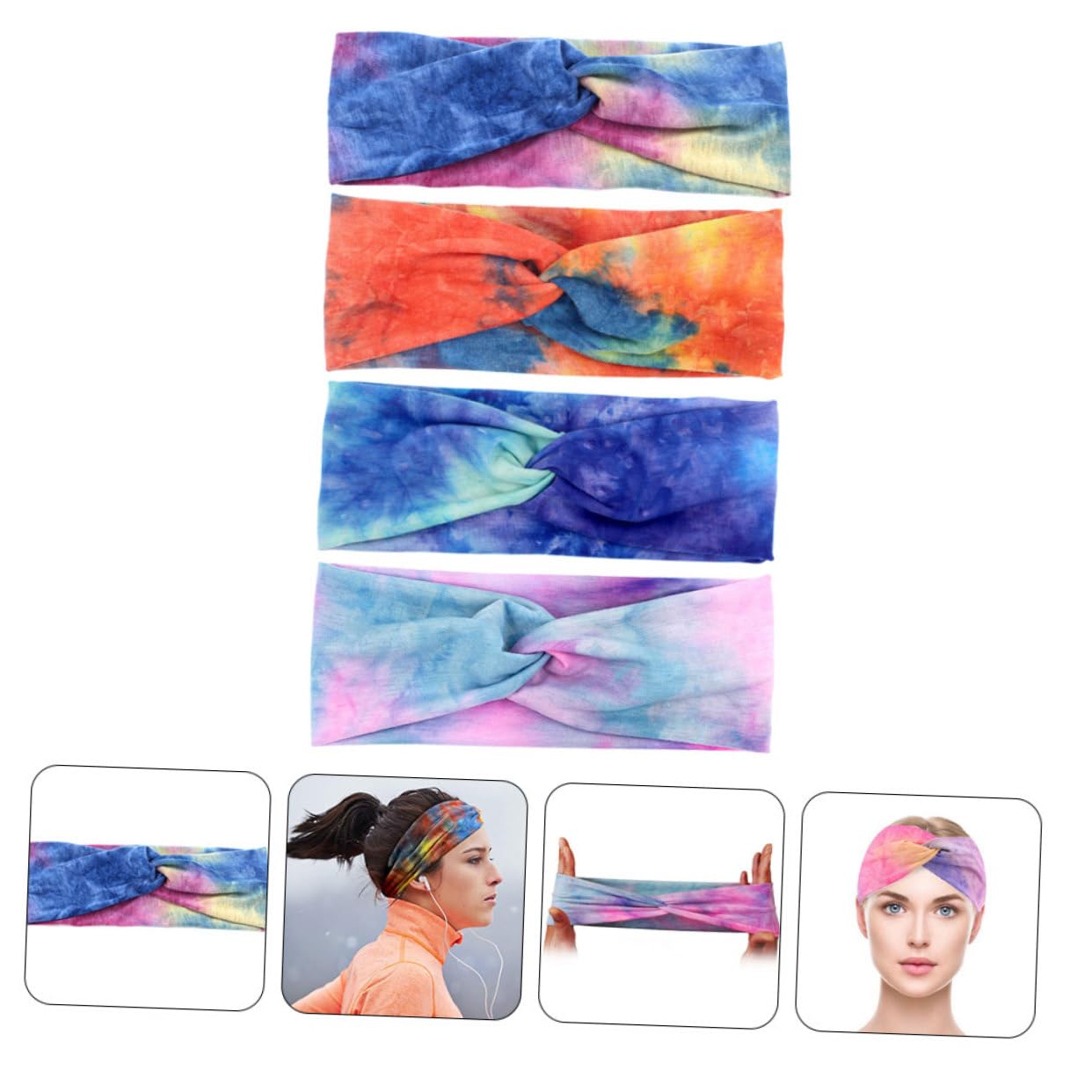 Beavorty 16 Pièces bandeau de sport bandana headband accessoires yoga head band accessoire de yoga bandeau tie-dye de x élastiques x d'exercice polyester