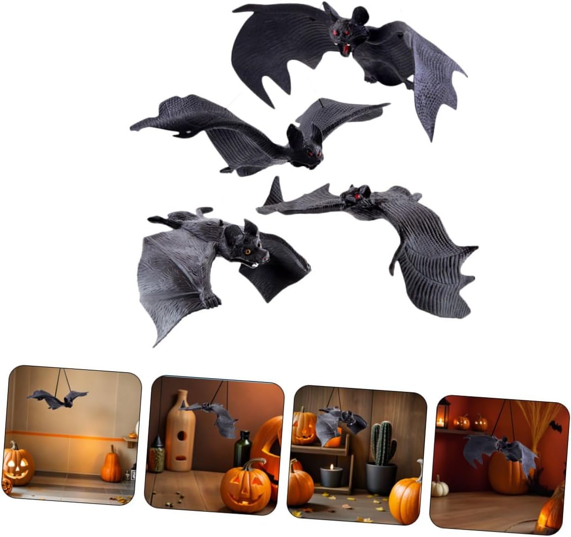 8pcs Halloween Hanging Bats Decorations, Realistic Plastic Bat Pendants, Large and Small Sizes, Thick and Standard Models, Outdoor and Indoor Party Ornaments for Spooky Halloween