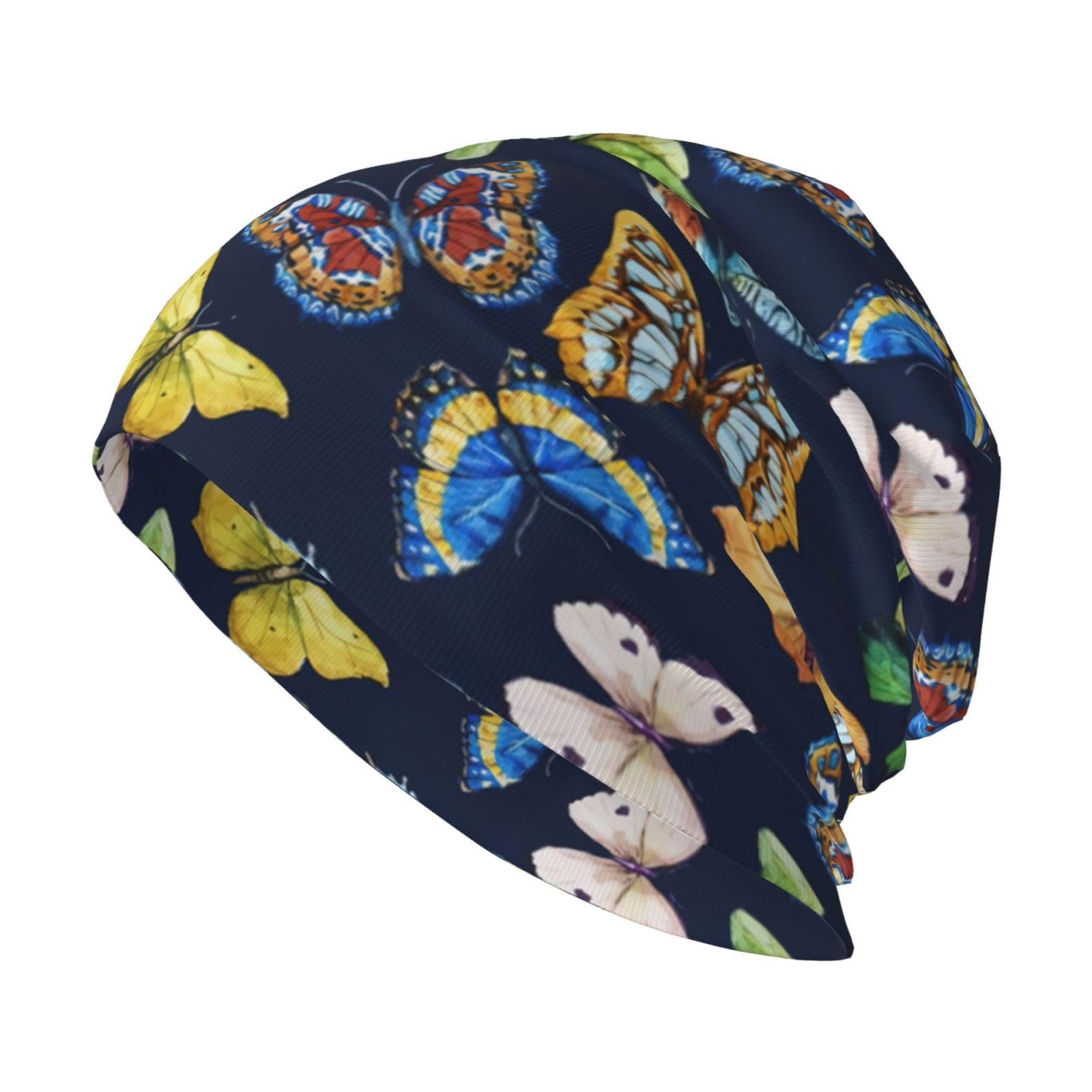 Fwjzdsp Unisex Leaf Colorful Butterfly Winter Beanie Hat Scarf Set Warm Knit Thick Fleece Lined Cap Neck Warmer For Mens Womens
