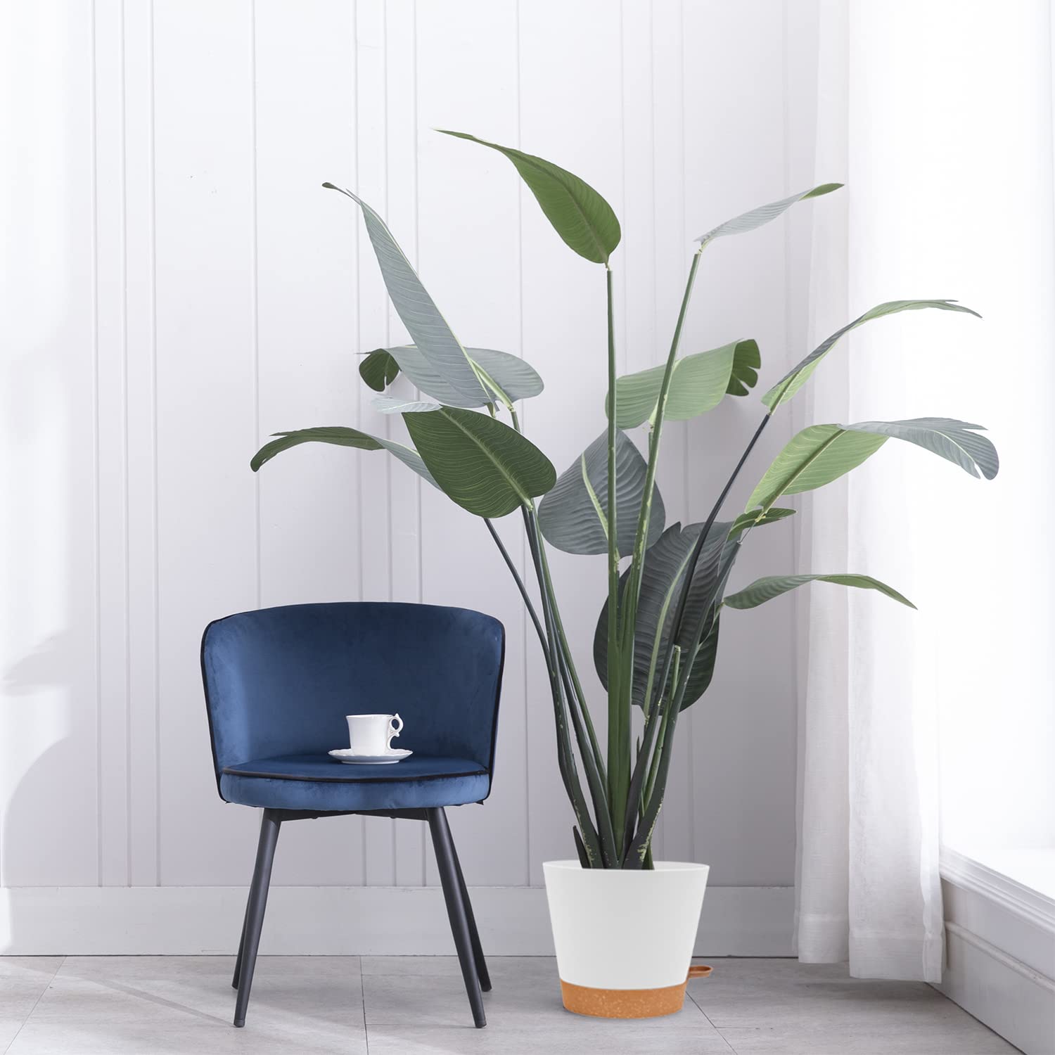 Vaso per piante in plastica con sistema di irrigazione, set di 6 fioriere autoirriganti con piattino, rotondo per piante da giardino da interni e balconi (20,3 cm bianco)