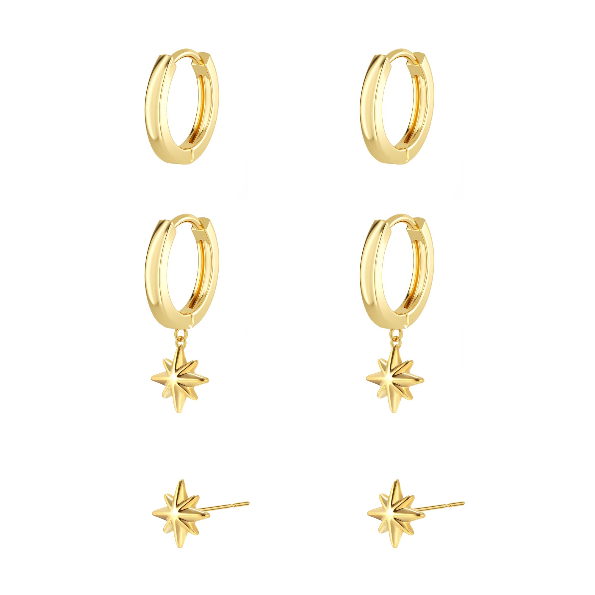 Freekiss 3 Pairs Gold Hoop Earrings Set: Dainty Stud Earrings Trendy Small 14K Gold Plated Hypoallergenic Dangle Cartilage Huggie Hoop Earrings for