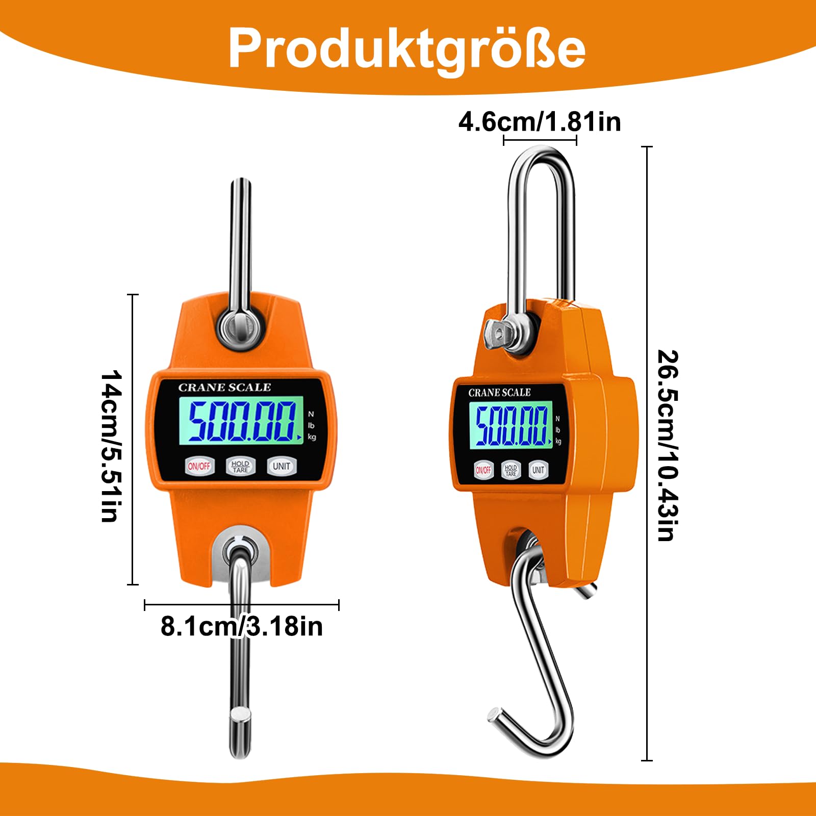 Balance électronique suspendue 500 kg (1100 lbs) pour grue, avec mini écran LCD portable et crochet. Idéale pour la ferme, l'usine, la chasse, le pesage portuaire, les matières premières sidérurgiques