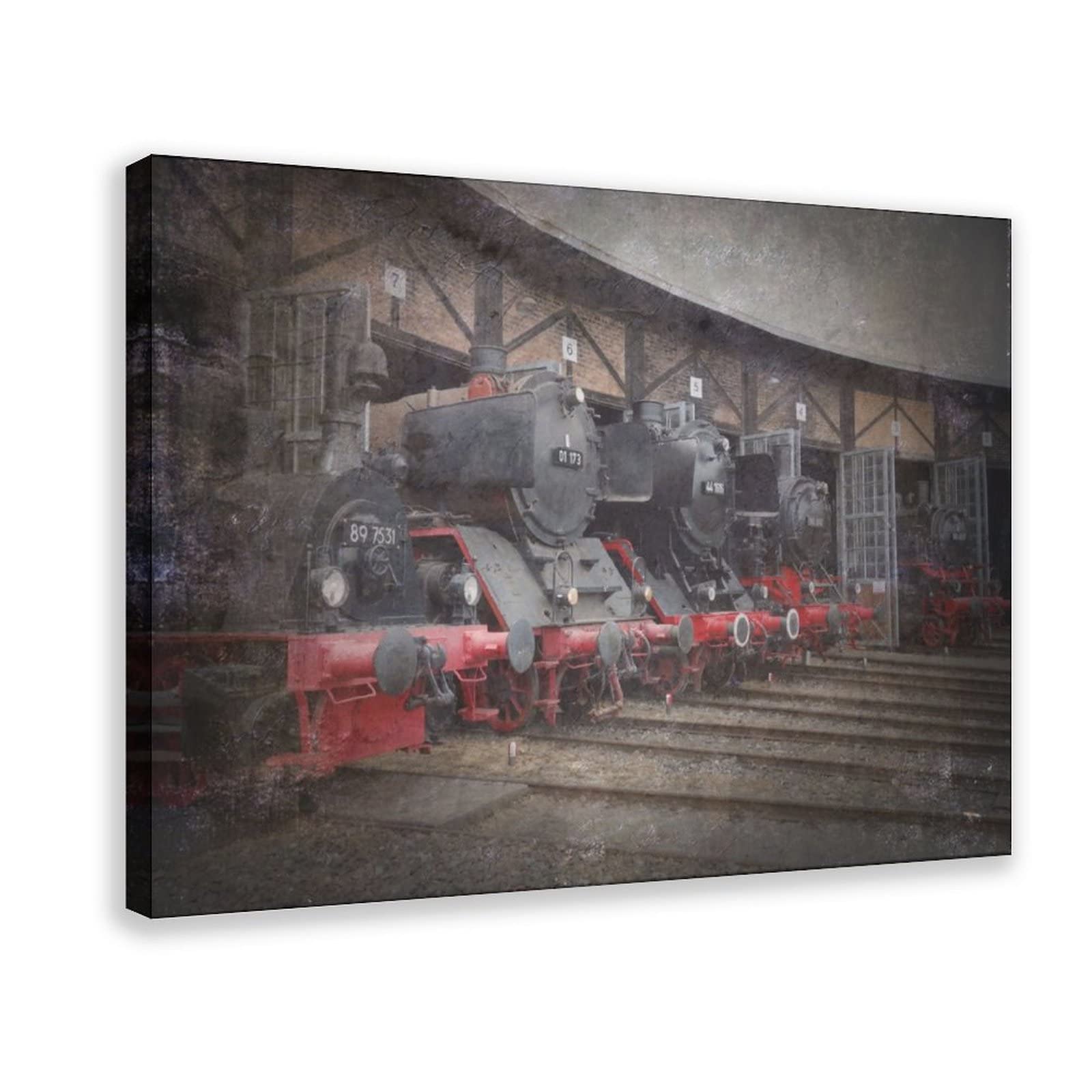 FISH DRAGATELocomotives on The Rails in Depot. Old Steam Trains. Canvas Poster Bedroom Decor Sports Landscape Office Room Decor Gift Frame-style 24x36inch(60x90cm)