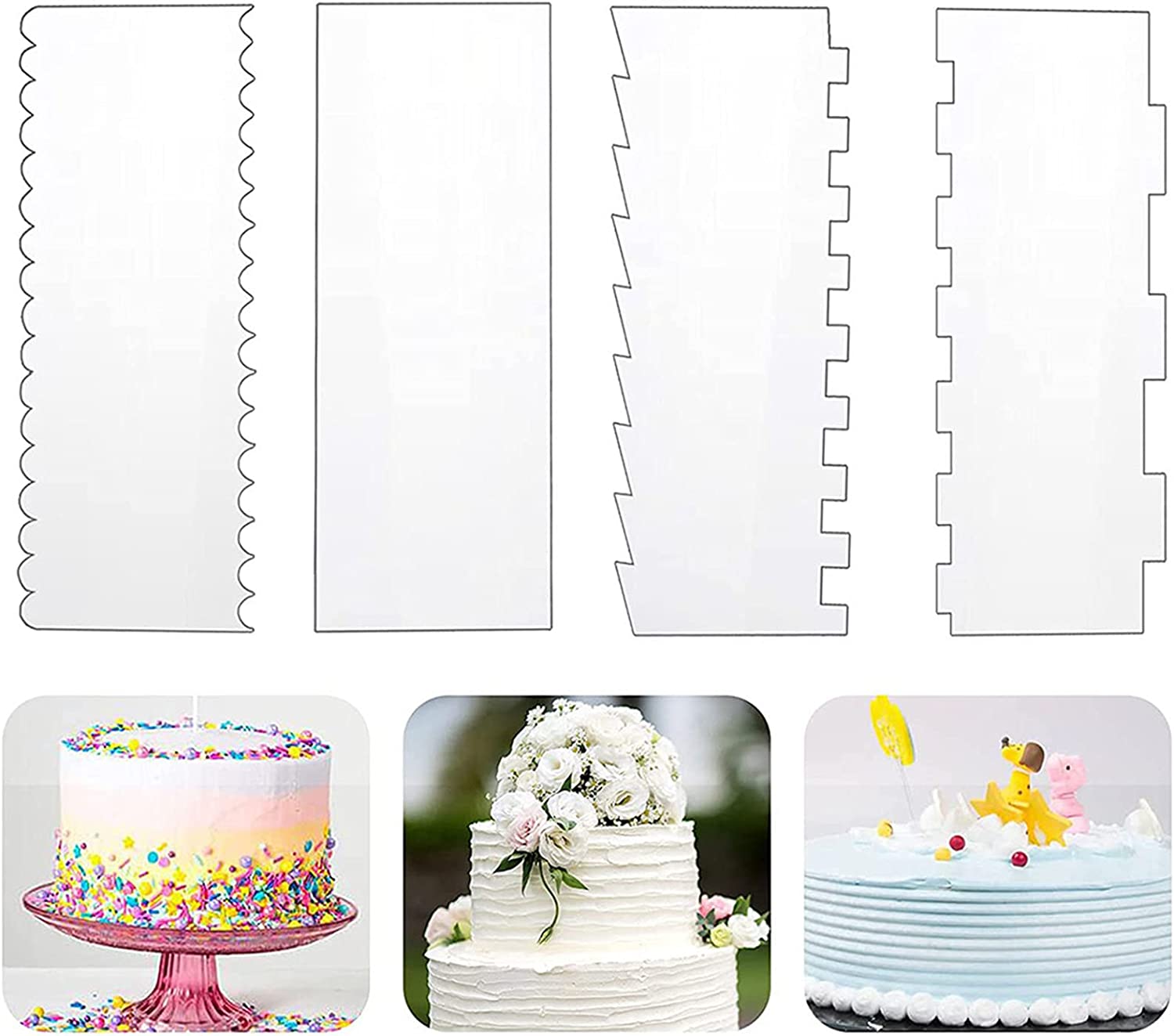 Grattoirs à Gâteau Acrylique Lot De 2 - Spatule Lisse Et Rayée Pour Décoration Pâtisserie