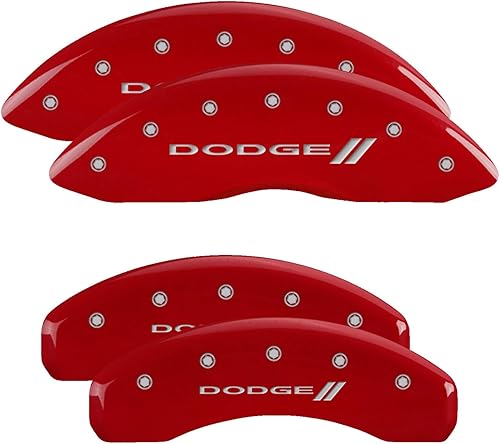 MGP Caliper Covers Cubierta de pinza compatible con Dodge Durango, cubiertas de pinza de freno con acabado en polvo rojo, Dodge logotipo grabado