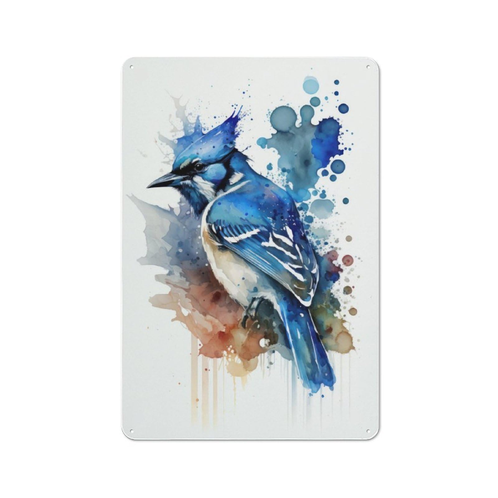 Blue Jay Watercolor Print Retro Metal Plaque 30x20cm for Lounge Or Reading Corner, Winter Wall Decor for Reading Corner Decorators