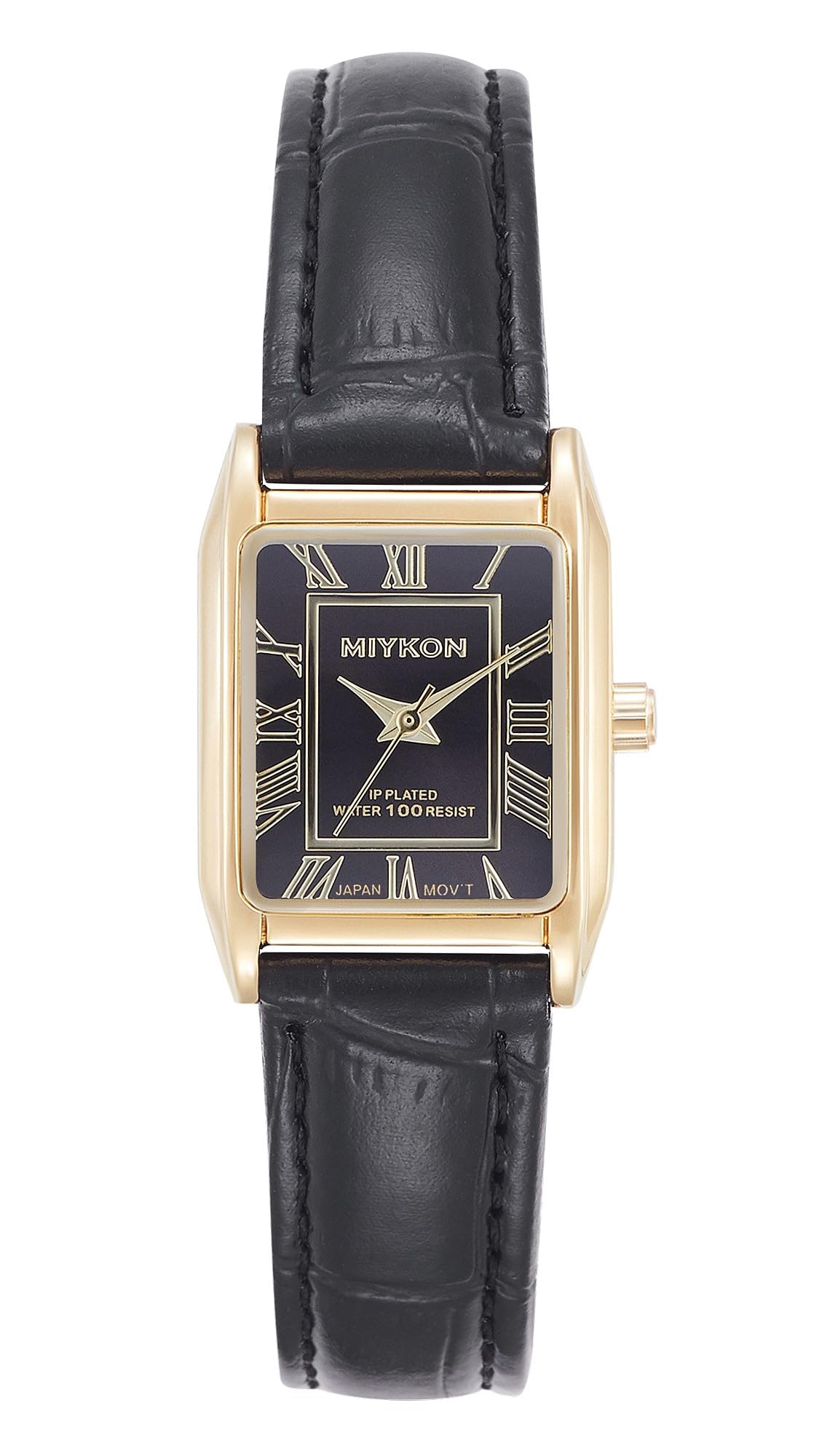 Gold Vintage Watches for Women - Small Dainty Tank, Square Womens Watch with Black Genuine Leather Strap - Second Hand, Japanese Quartz, Waterproof to 100ft