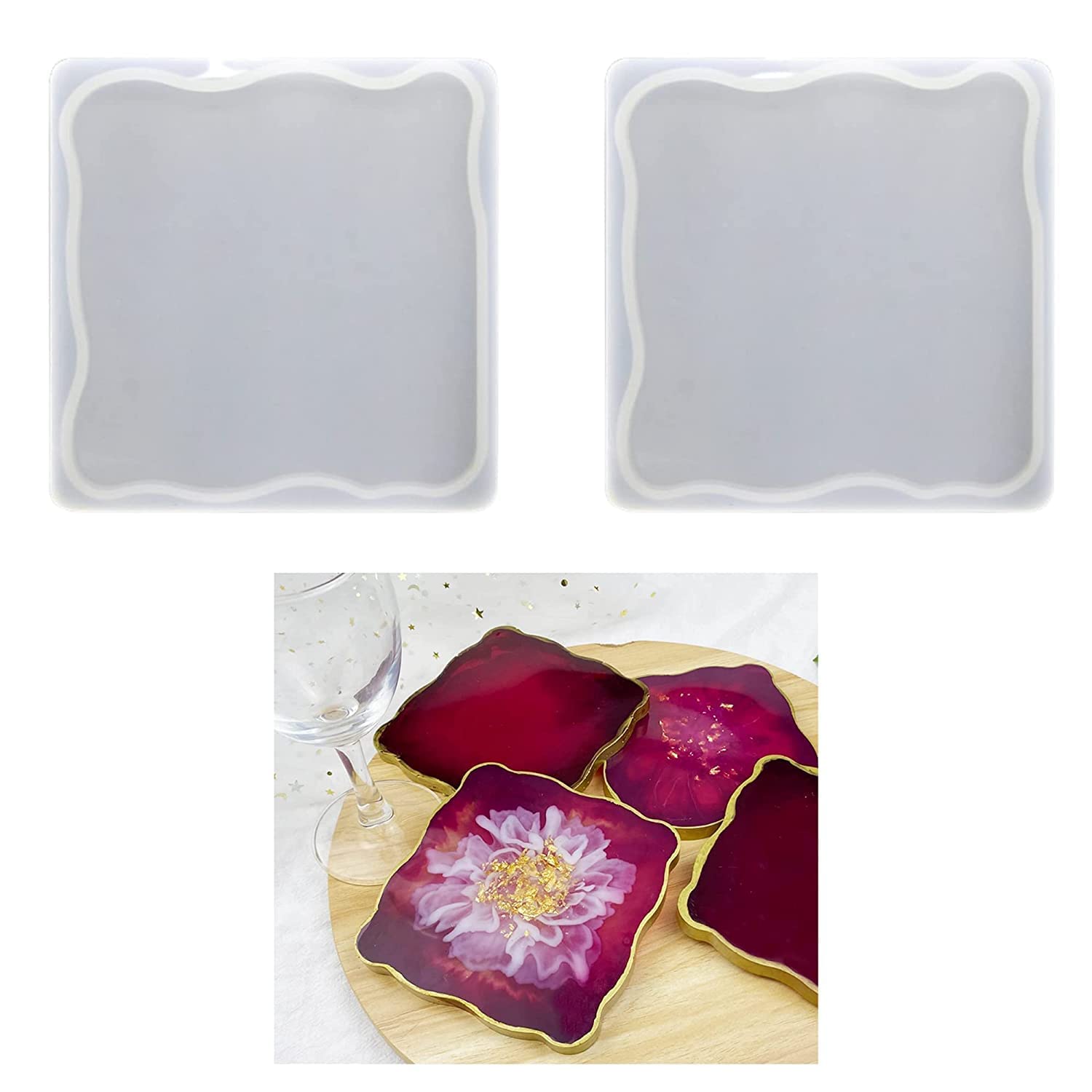 Levin 4 Square Zig Zag Cut Sides 5MM Deep Tea Coaster Molds for Epoxy Resin Silicone Moulds for Resin, Silicone Epoxy Casting Mold, Resin Casting for Making Coasters, DIY Resin Artwork (2)-image-49