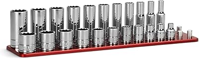 Capri Tools 3/8 in. Drive 12-Point Shallow and Deep Socket Set, SAE, 1/4 to 7/8 in., 22-Piece with Billet Aluminum Socket Rail