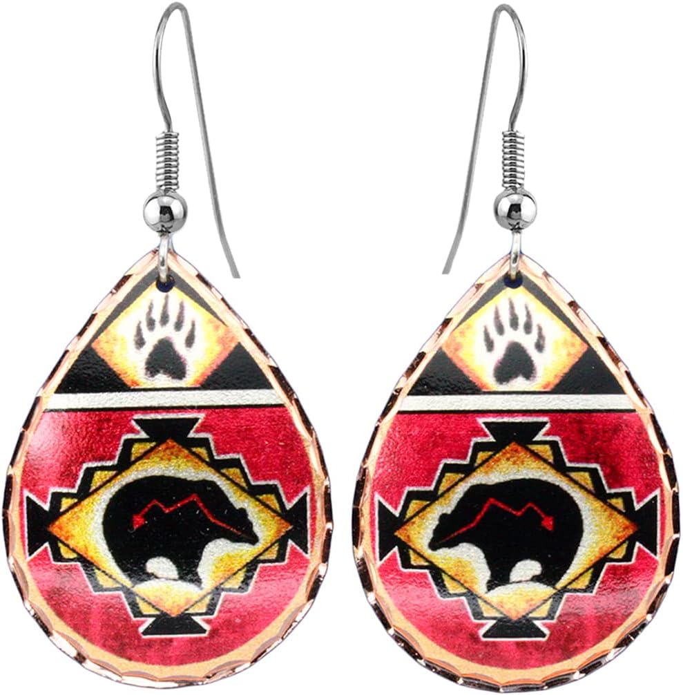 FRONT LINE JEWELRY Native American Bear Earrings with Heartline – Tribal Earrings Copper Bear Motif with Paw Accents – Handmade Indigenous Jewelry Gift for Women