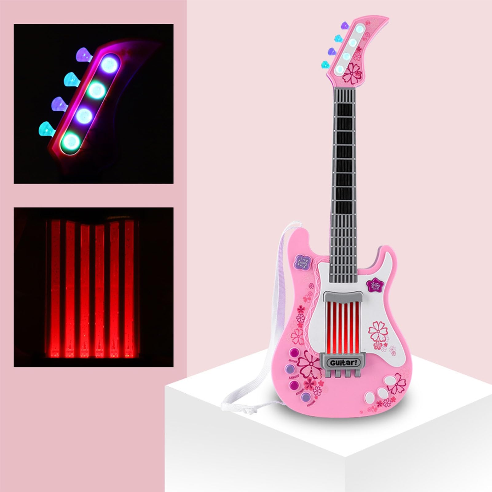 Guitarra para Niños Pequeños, Juguete de Mini Guitarra para Niños, de de para de Multifuncional para Juguete de bajo con Correa, de Instrumento Musical Portátil (PINK)