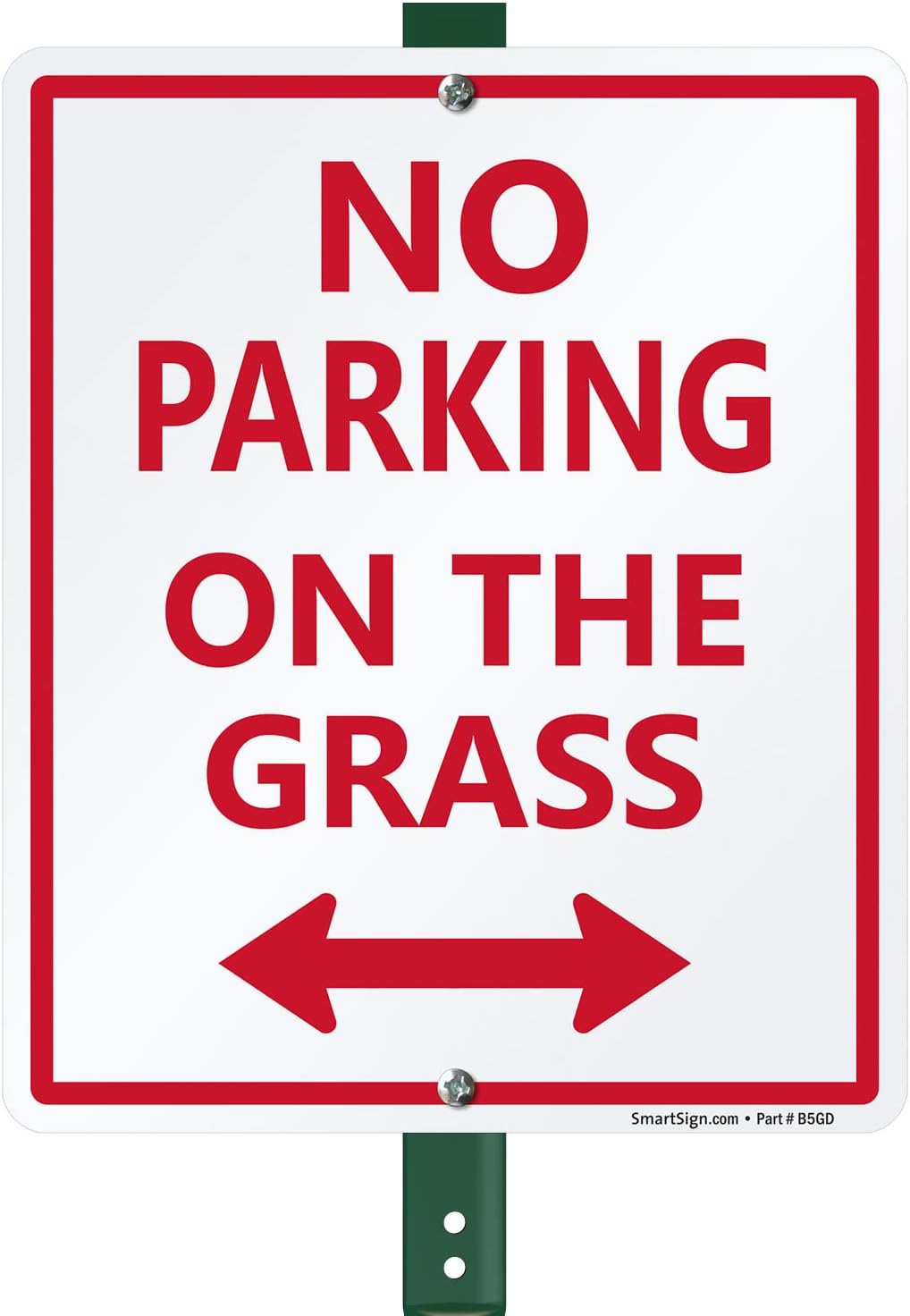 SmartSign 12 x 10 inch “No Parking On The Grass” Arrow Yard Sign with 3 foot Stake, 40 mil Laminated Rustproof Aluminum, Red and White, Set of 1, Made in USA