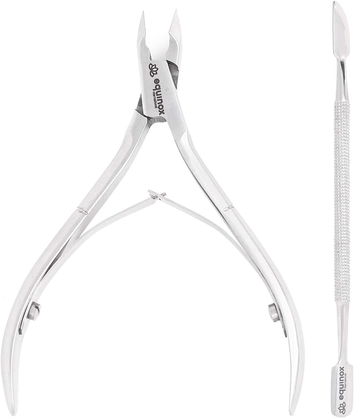 Equinox Beauty Cuticle Trimmer and 1/2 Jaw Nipper with Cuticle Pusher - 100% Stainless Steel Cuticle Cutter and Nail Clipper Manicure Pedicure Durable Tools for Fingernails and Toenails