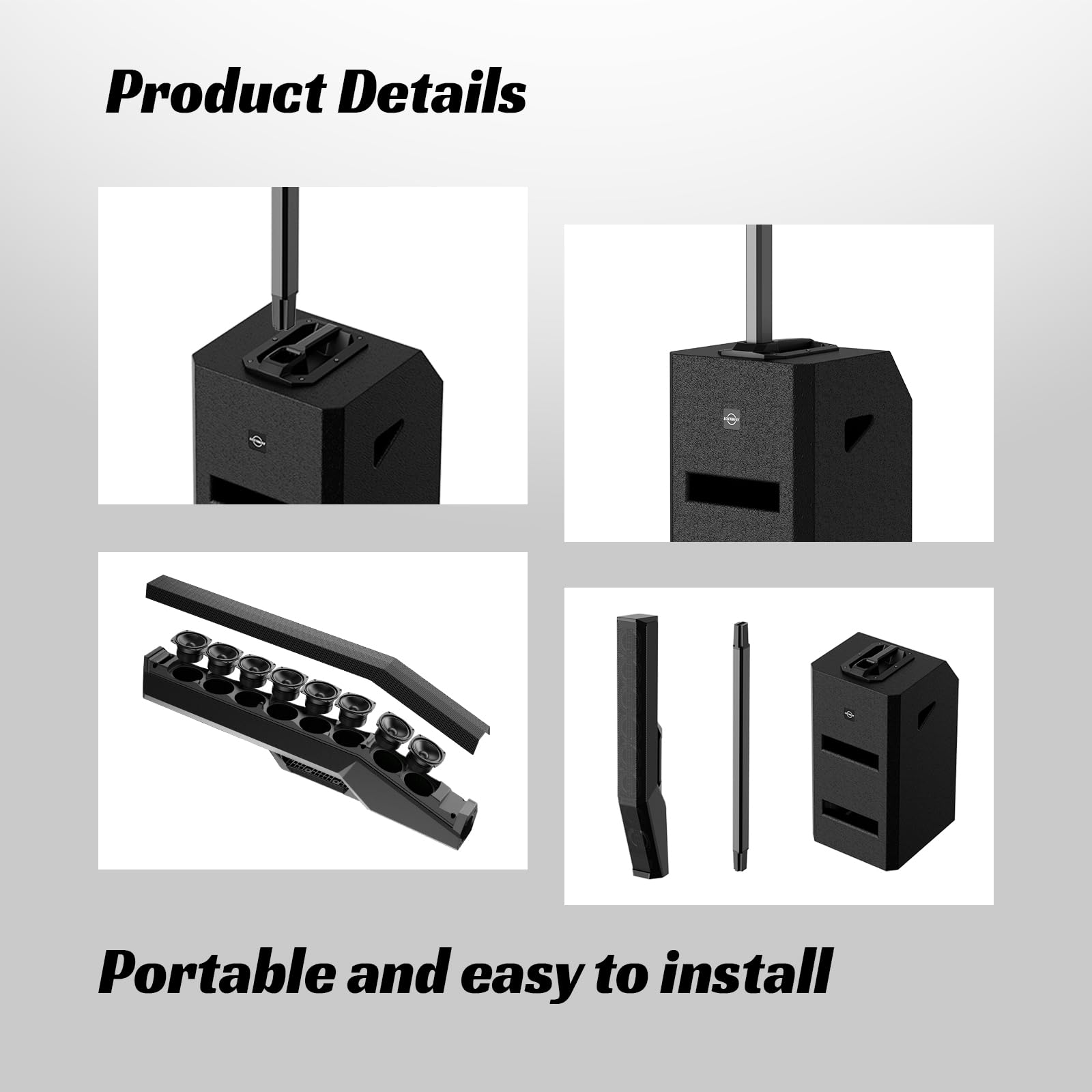 LOTAWAY EQ-800 Active Powered Column Line Array Speaker System 3300W Outdoor Indoor Portable PA Set with 4 Channel Mixer DJ Speakers Bluetooth Wireless with 12 inch Subwoofer for Party,Gigs,Club