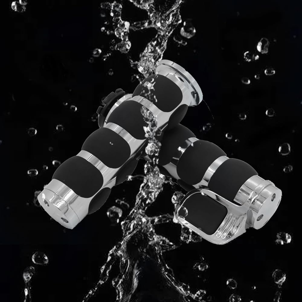 POFET Manopole comode in alluminio billet cromato da 1 "Manopole acceleratore Assistente di crociera da polso per moto Cruiser Chopper Manubrio da turismo - Nero