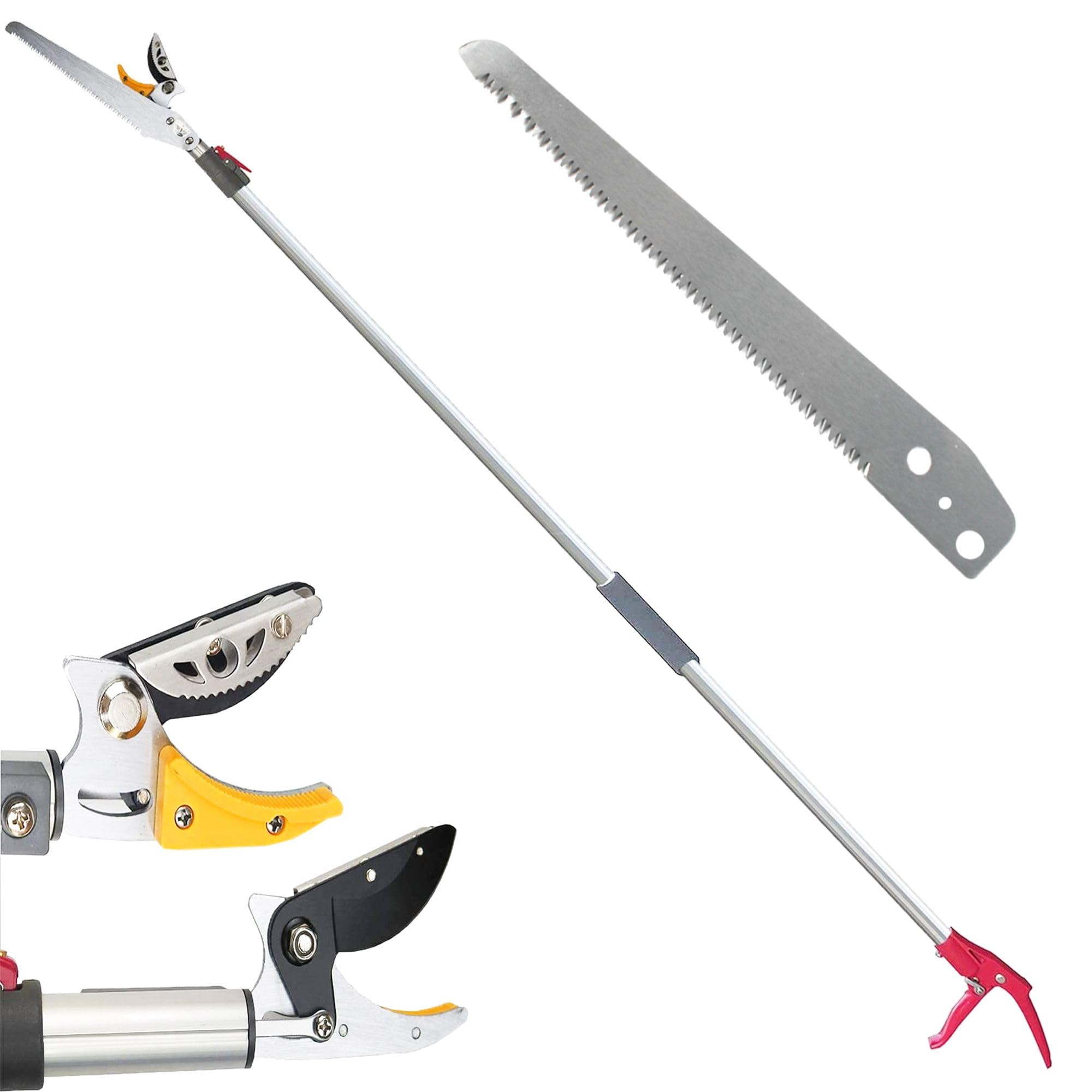 FISHTEC - Tijeras de jardín telescópicas extensibles de FISHTEC: de 1,37 a 2,2 m + sierra para el cuidado de árboles – tijeras para árboles – poda y corte de ramas – hoja de acero + yunque de agarre