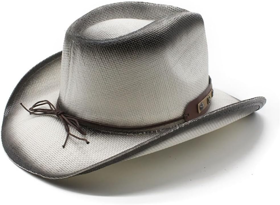 Western Style Cowboy Hat, Distressed Brown, Leather Band with Concho Accent