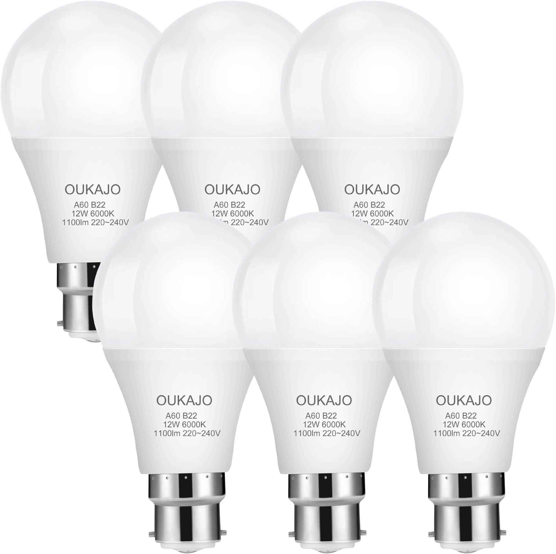 OUKAJO Light Bulb 100w Equivalent, B22 LED Bulb 12W, Cool White