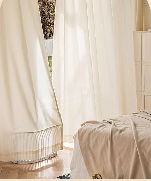 Yarn Living Room Curtains Semi Sheer Beige, Jacquard Curtain Grommet Bedroom Set of 2, 40W x 54L Inch x 1 Panel