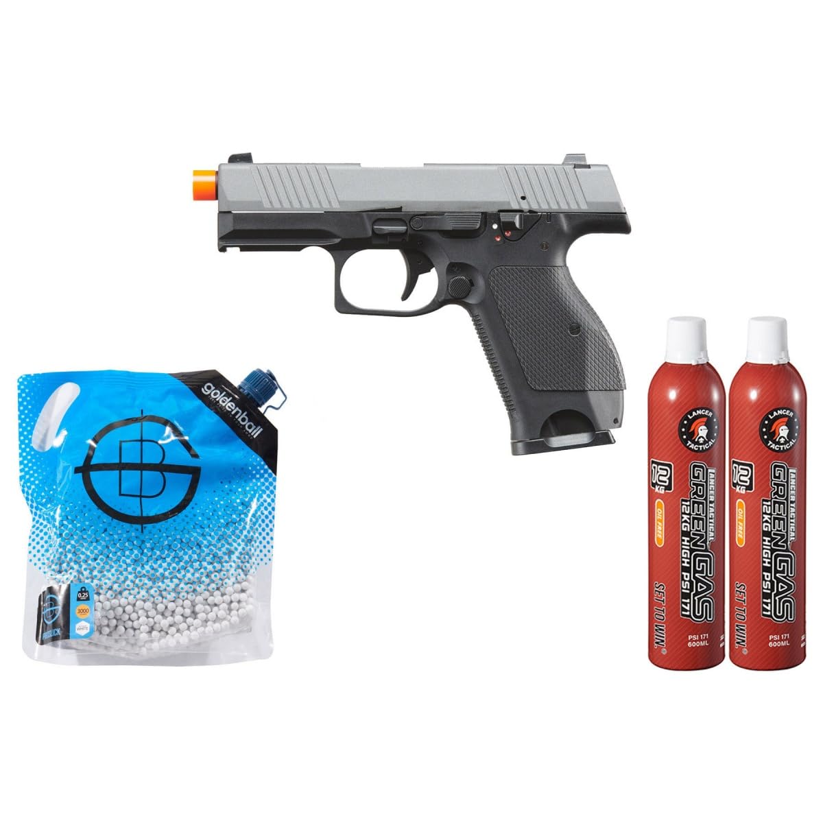 Kizuna Works KW-15K Gas Blowback Airsoft Pistol with Two Pack of Green Gas &amp; BBS (Metal/Gray)