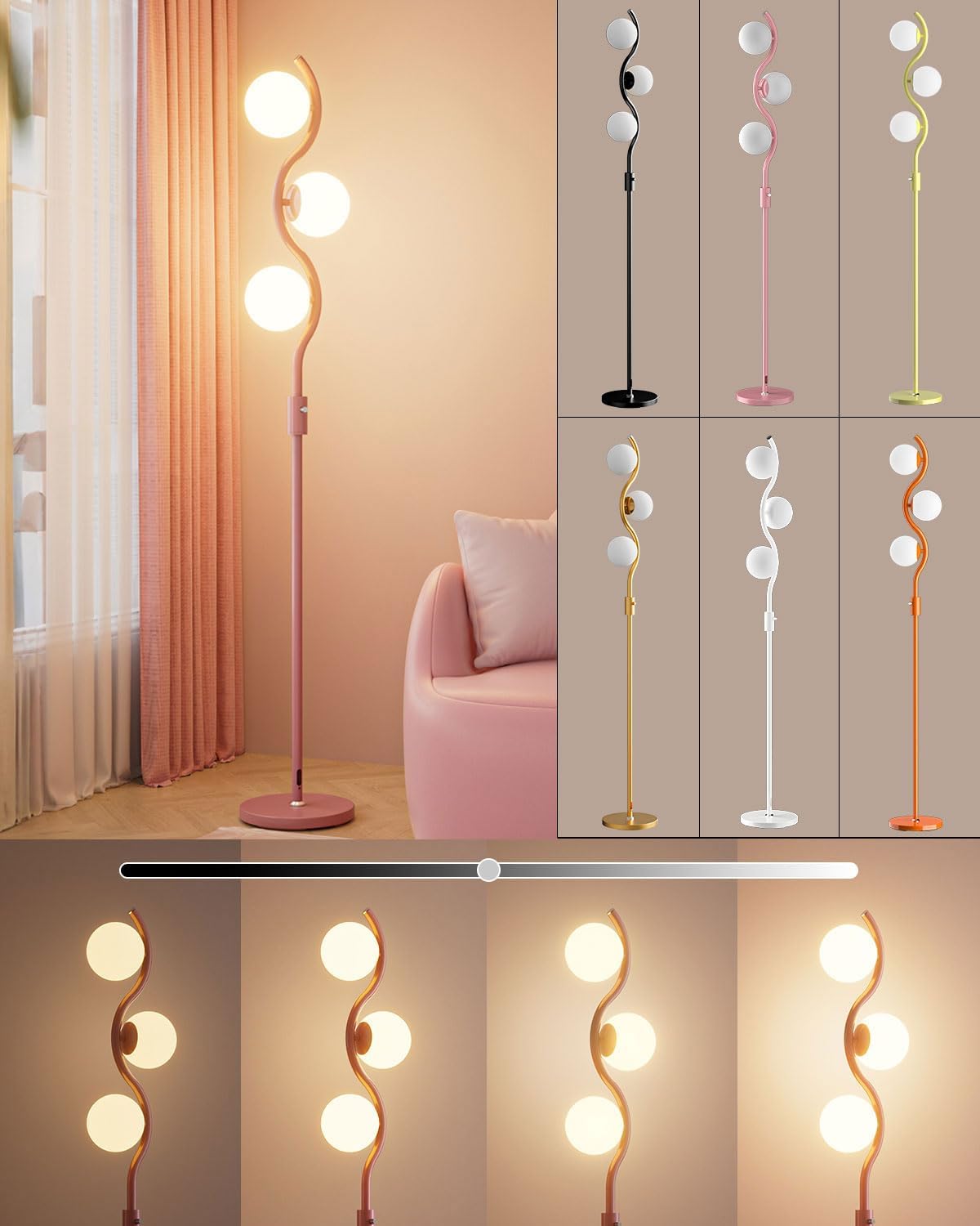Lightdot 60IN Dimmable (Brightness Adjustable) Pink Floor Lamp, Mid ...