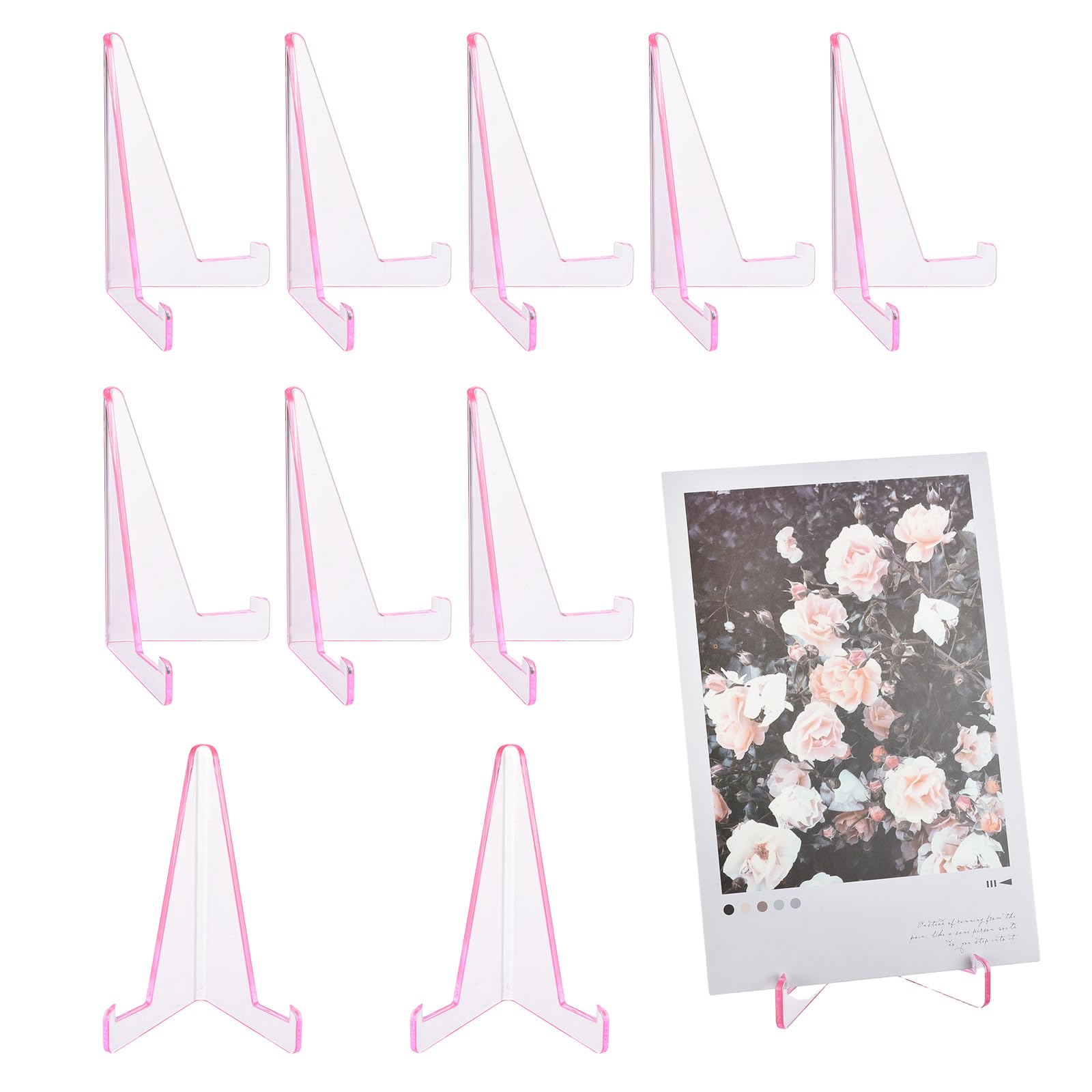 sourcing map 20 Pack Card Display Stand, 3.4" Clear Plastic Easel Stands Mini Picture Coin Display Easel Holder for Grade Card, Baseball and Sports Cards, Trading Cards, Coin, Pink