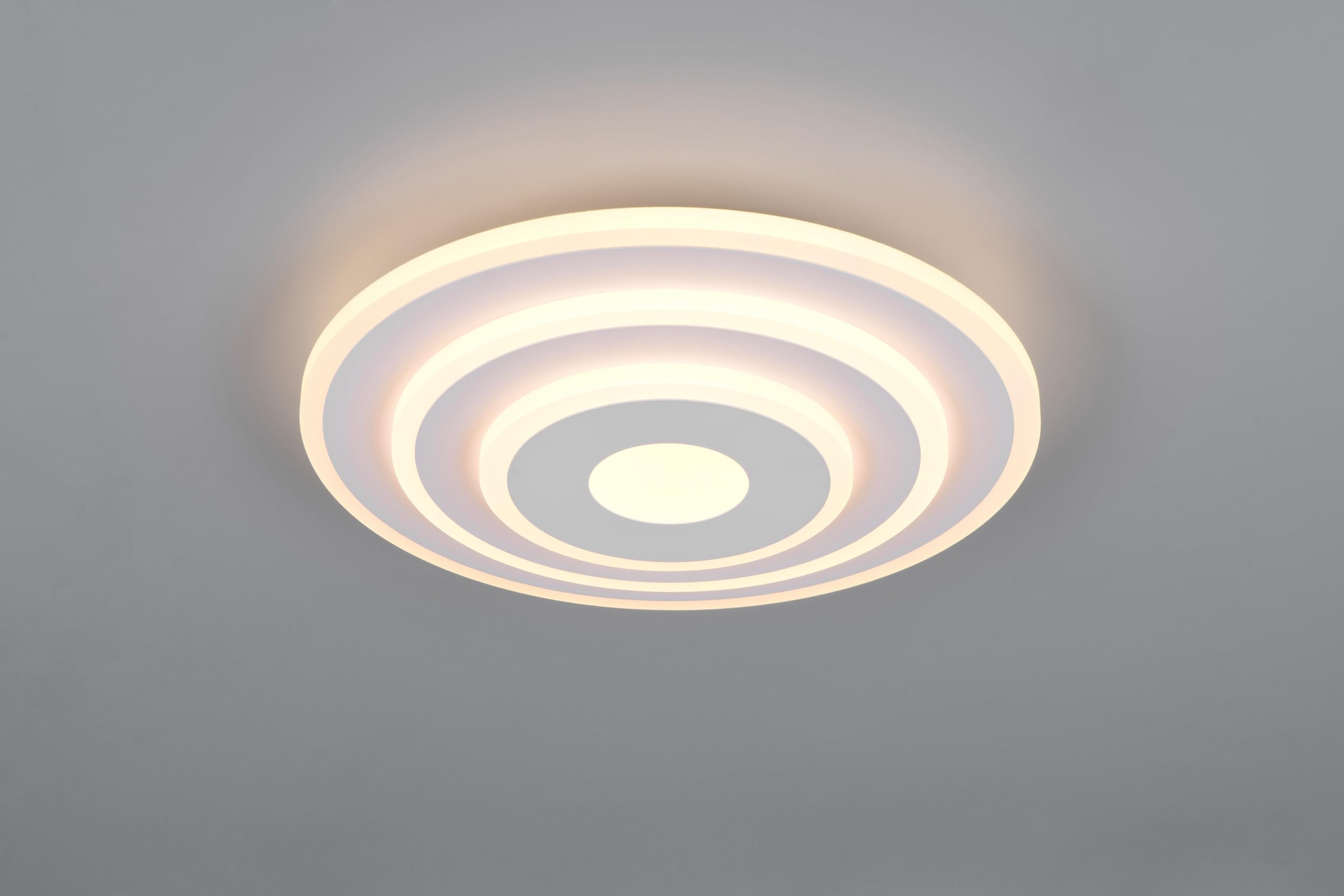 Reality Leuchten LED Deckenleuchte Goya R63521131, Metall Weiß matt, Kunststoff, inkl. 35 Watt LED, Fernbedienung, Lichtfarbe wechselbar, dimmbar, Nachtlicht