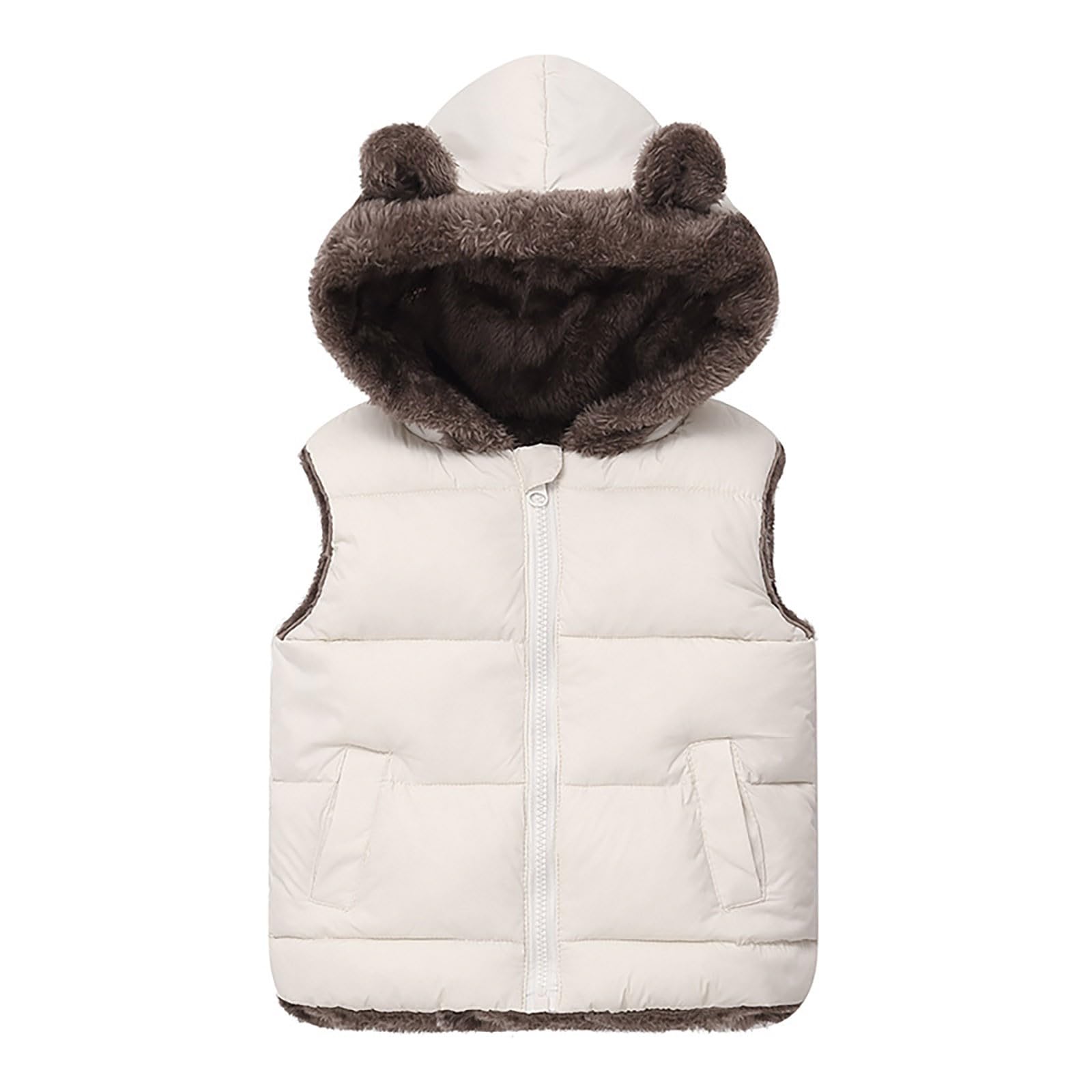 Baby Infant Fleece Lined Hooded Vest Winter Warm Thick Sleeveless Hooded Jacket Padded Down Outwear (White, 4-5 Years)