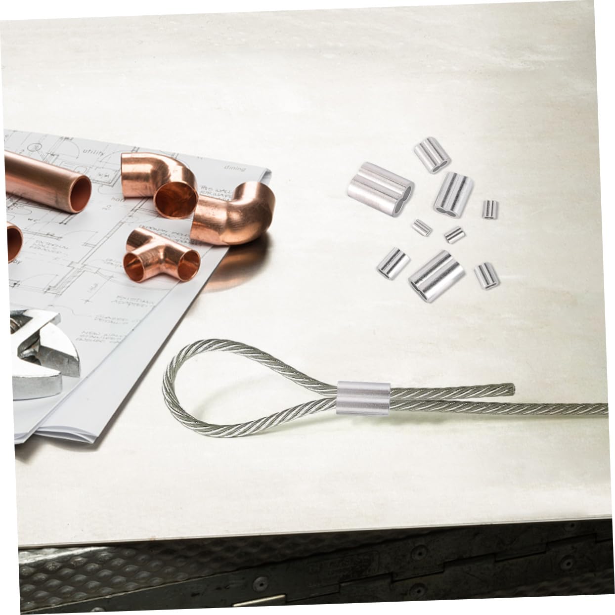 KOMBIUDA Abrazaderas de Aluminio para Cable de Acero con Manguito Doble Orificio, 320 Piezas de Clips para Cable (1.2mm a 8mm), Resistentes Corrosión para Trabajos Agrícolas E Industriales