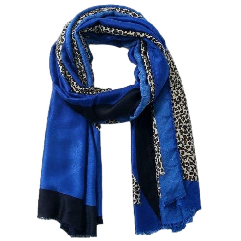 Purple Possum® Animal Print Scarf Ladies Brown Black Wrap Leopard Print Gold Sparkly Shawl Womens Cotton Blend Scarf (Blue)