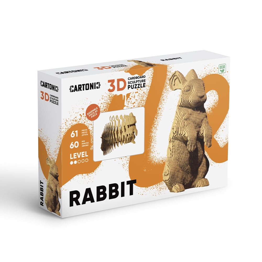 Lapin Puzzle 3D en Carton – Maquette à Monter | 61 Pièces, 19 × 12 × 9 cm – Kit Sculpture DIY à Peindre, Matériaux Recyclés, Ados & Adultes, Idée Cadeau Déco