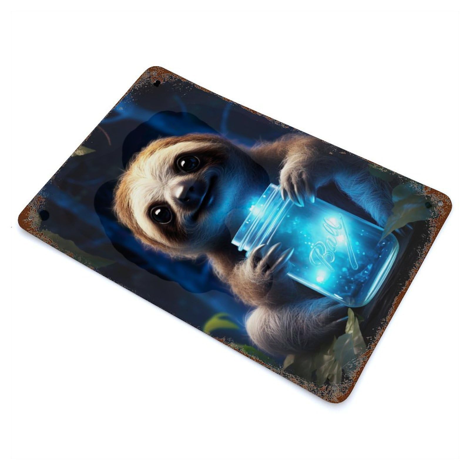 Vintage Metal Tin Sign with Cute Sloth Luminous Glow Design 11.8"x7.9", for Living Room, Hallway And Home Decor, Retro Wall Decor