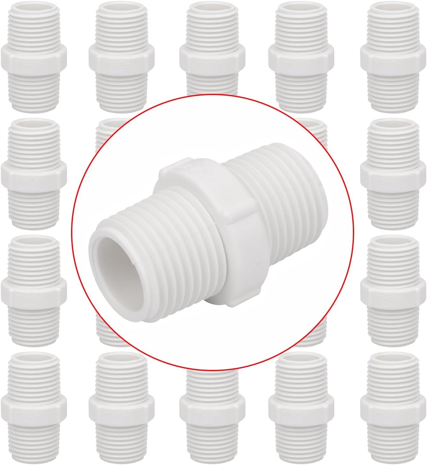 20Pack 1/2 Inch PVC Nipple Coupling Adapter Connector (Male x Male) 1/2" PVC NPT Thread Pipe Fitting for Plumbing, Home or Industrial Use, Schedule 40