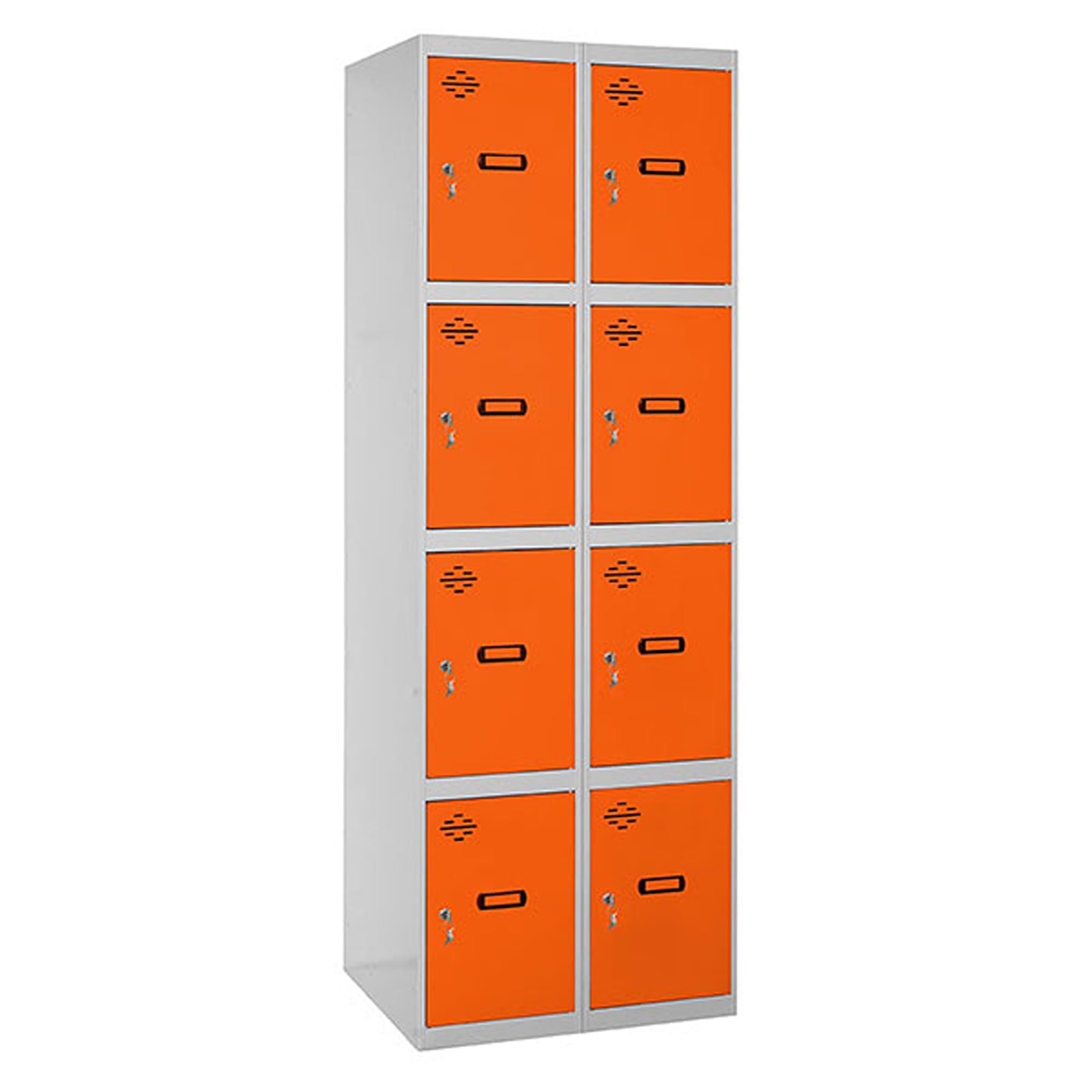 Simon Rack Taquilla Vestuario Metálica, 2 Módulos 8 Puertas, Incluye Llave, 1800x600x500 mm, MONTADA, Gris/Naranja - Simonlocker