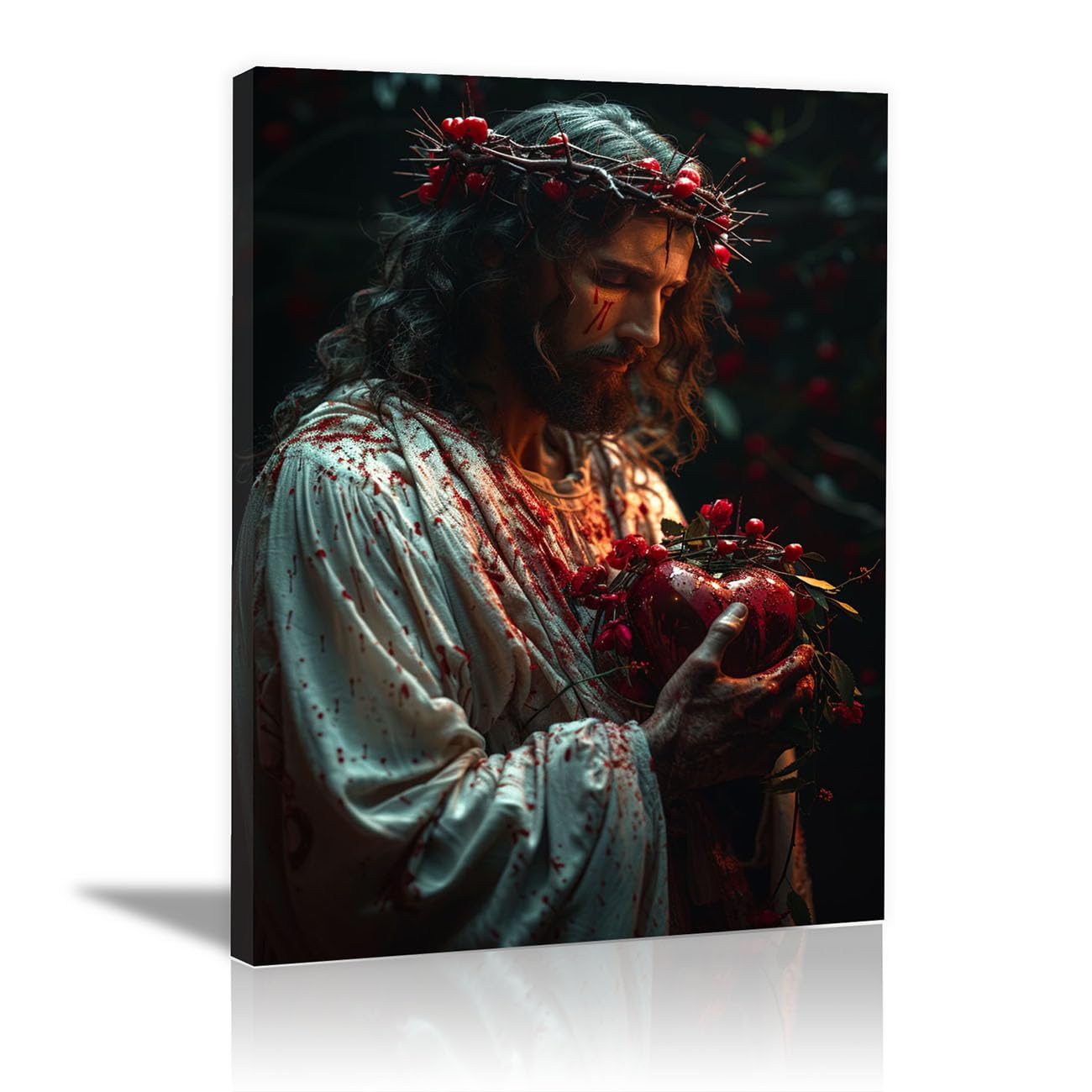 QUSAAOU Canvas Wall Art Jesus Image Jesus' Passion icture Christianity Cross Poster Print Painting for Living Room Bedroom Prayer Room Home Decorate(burgundy)-70x100cm Framed