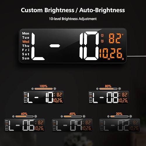 Miniatura 5 de Zgrmbo Reloj de pared digital grande de 16 pulgadas con control remoto, pantalla grande LED reloj de pared para sala de