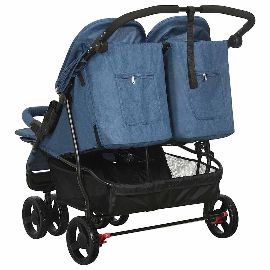 Passeggino gemellare in acciaio con funzione reclinabile, pieghevole e leggero, per neonati e bambini, con tettuccio parasole e sospensioni