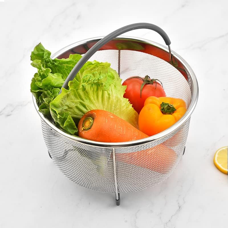 THE WHITE SHOP Original Steamer Basket for 6 quart Instant Pot Accessories, Stainless Steel Strainer and Insert fits IP Insta Pot, Instapot 6 qt, Other Pressure Cookers & Pots, with Handle/Grey