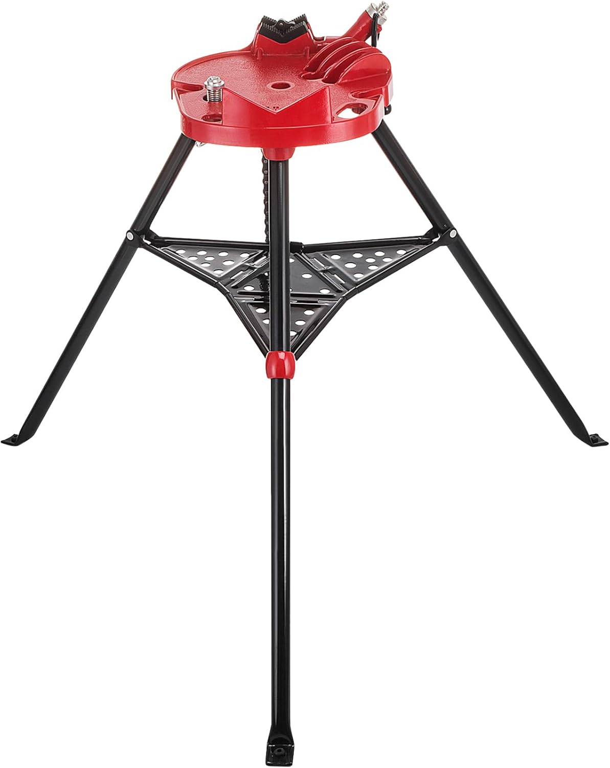 Happybuy 460-6 Tripod Pipe Chain Vise, 1/8"-6" Capacity, Portable Foldable Steel Legs, Pipe Stand with Tool Tray, Tripod Jack Stands for Various Pipe Materials