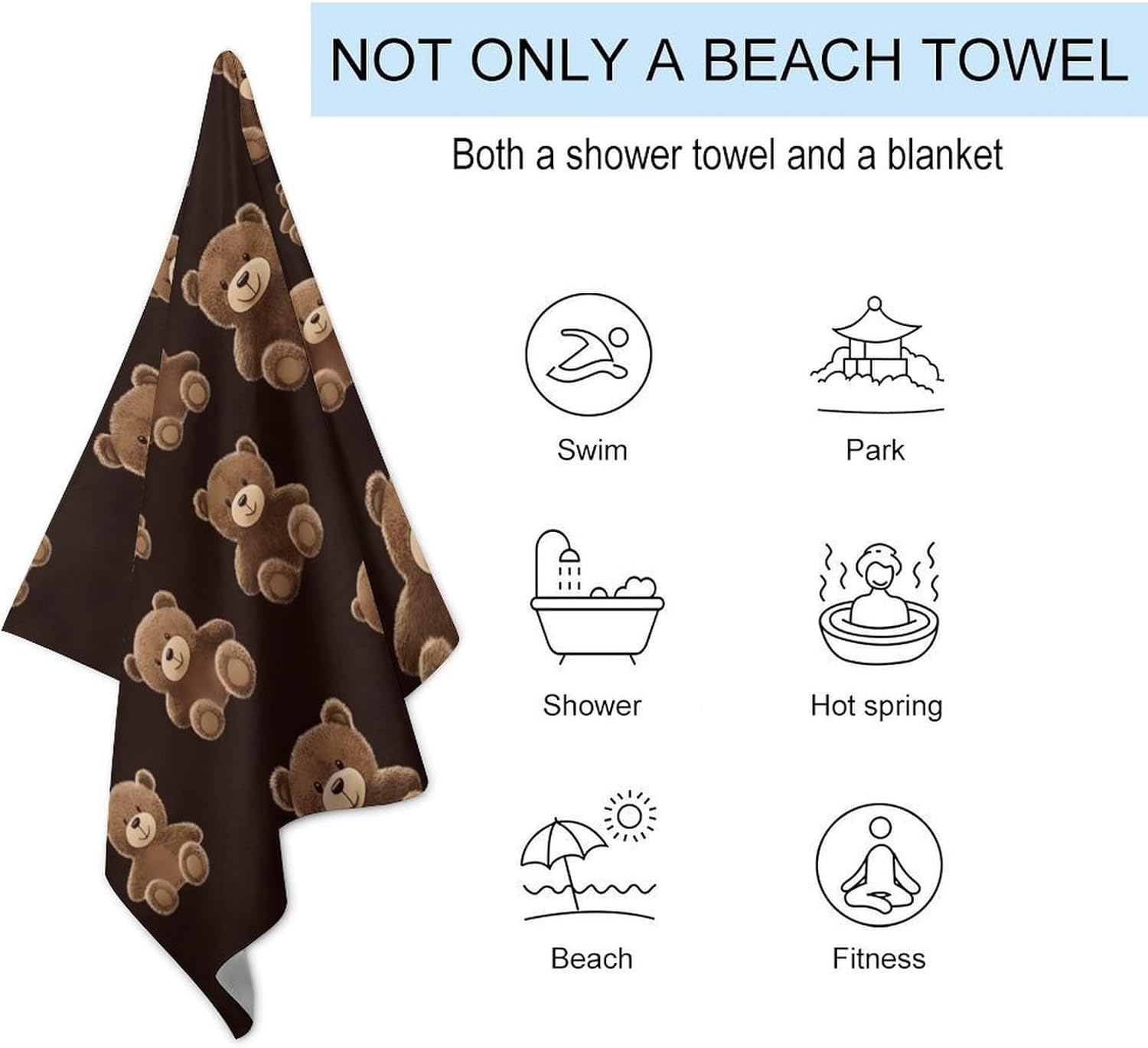 Teddy Bears Oversized Beach Towel Soft Absorbent Pool Bath Swim Towels for Adults Travel Vacation Gifts 130x80cm