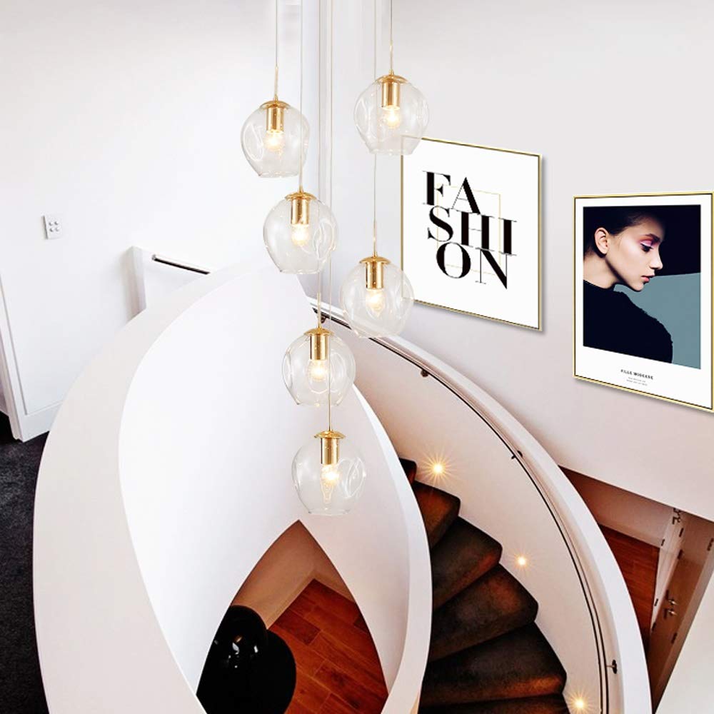SXECAEPS Modern creative chandelier 6 Lights Modern Minimalist For Living Room Duplex Staircase Creative Pendant Light Bubble Balls Restaurant Long Nordic Art Personality Ceiling 30x150cm